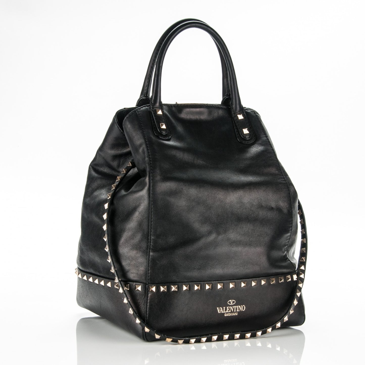 Calfskin Rockstud New Dome Bucket Tote Black