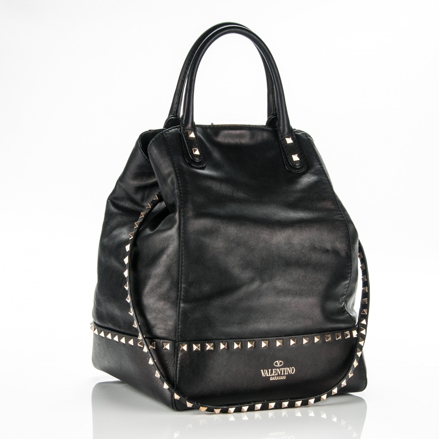 Valentino Garavani Calfskin Rockstud New Dome Bucket Tote Black 3 of 6