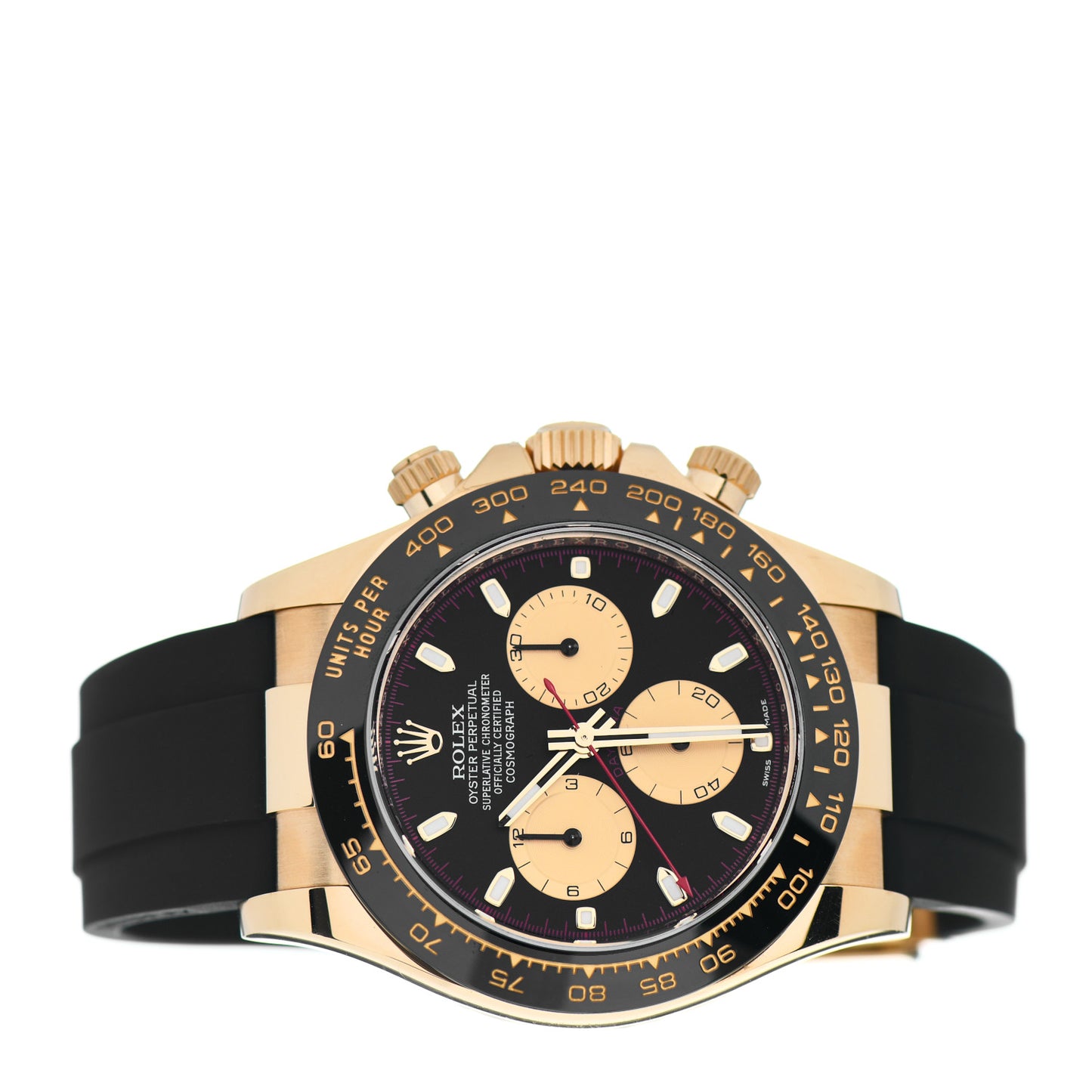 18K Yellow Gold Oysterflex 40mm Daytona Oyster Perpetual Watch Black Champagne 116518LN