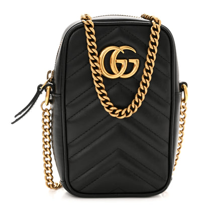Gucci Calfskin Matelasse Mini GG Marmont Crossbody Bag Black 1 of 10