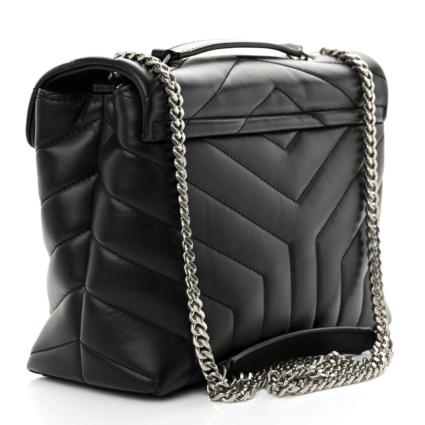 Calfskin Y Quilted Monogram Small Loulou Crossbody Bag Black