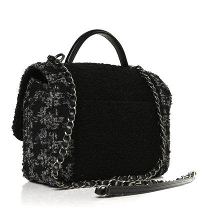 Chanel Shearling Tweed Medium Handle Boy Flap Black Grey 2 of 10