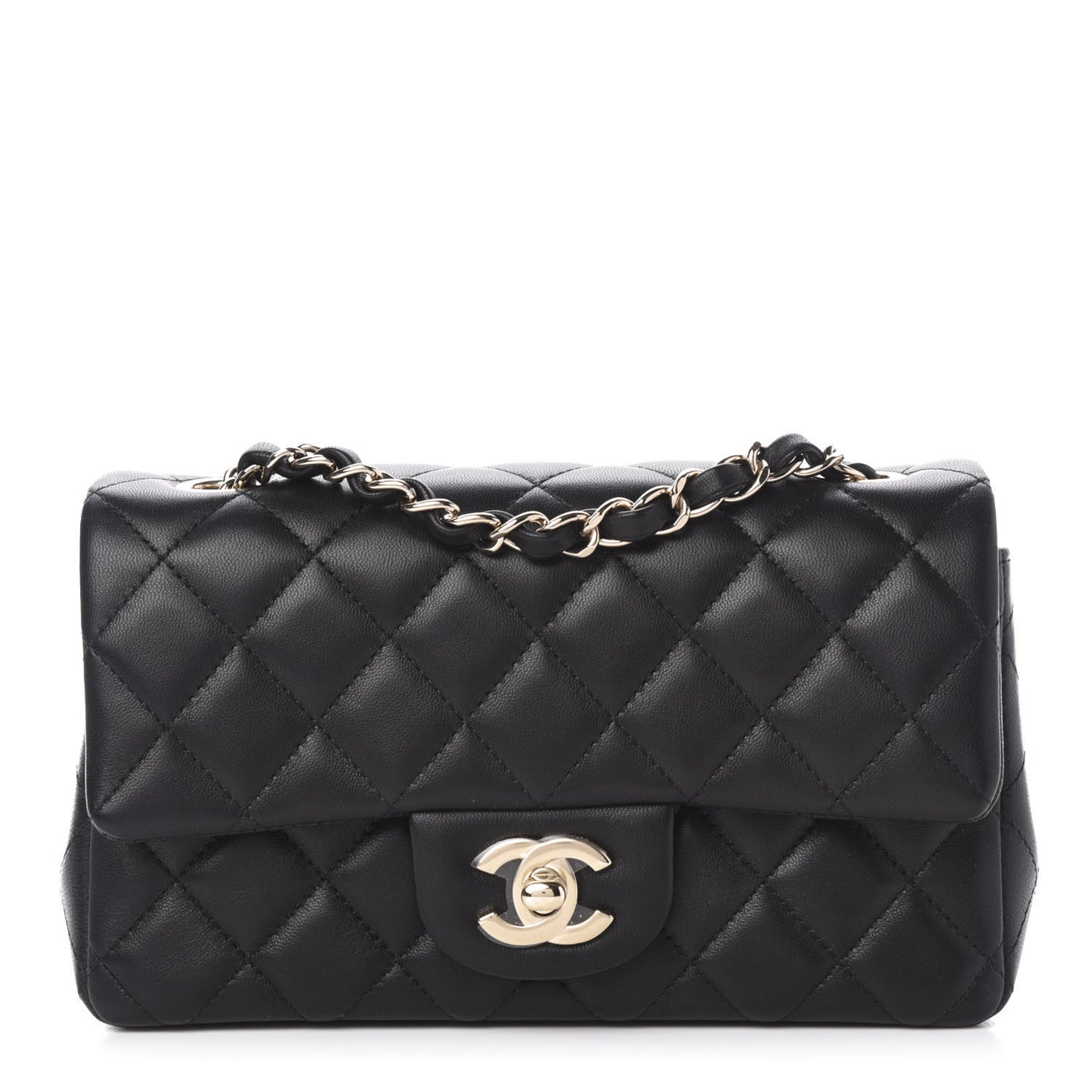 Lambskin Quilted Mini Rectangular Flap Black