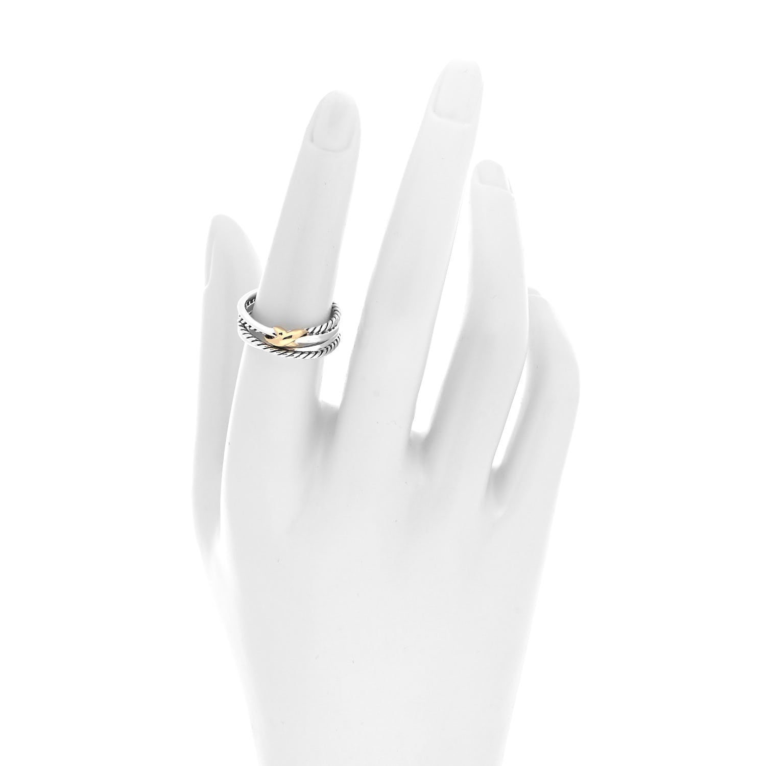 David Yurman Sterling Silver 18K Yellow Gold 6mm X Crossover Ring 54 7 2 of 4