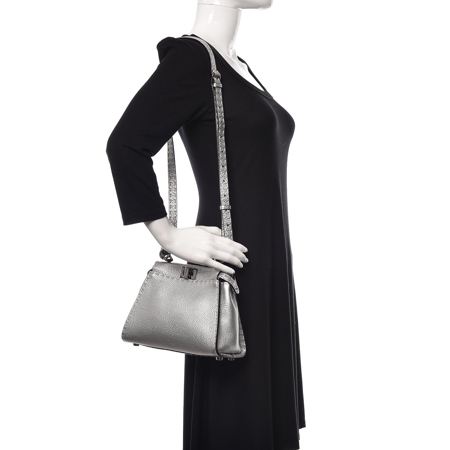 Cuoio Romano Lux Selleria Mini Peekaboo Iconic Satchel Argento