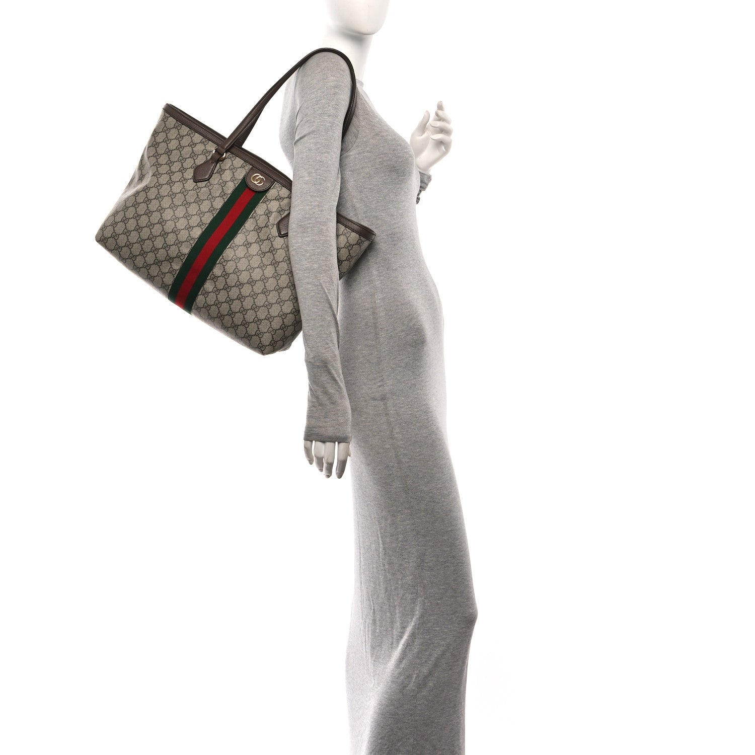 Gucci GG Supreme Monogram Textured Calfskin Web Medium Ophidia Shopping Tote Beige Ebony New Acero 2 of 11