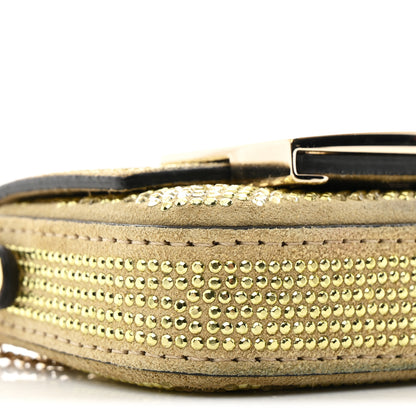 Fendi Crystal Vitello Laminato FF Nano Maxi Buckle Baguette Charm Light Gold 8 of 10
