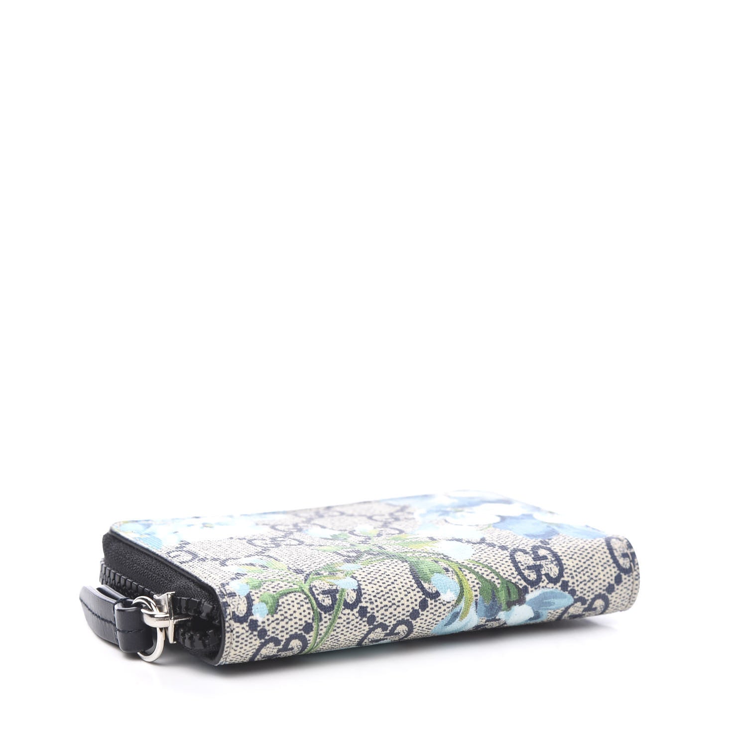 Gucci GG Supreme Monogram Blooms Zip Around Card Case Wallet Beige Blue Navy 3 of 6