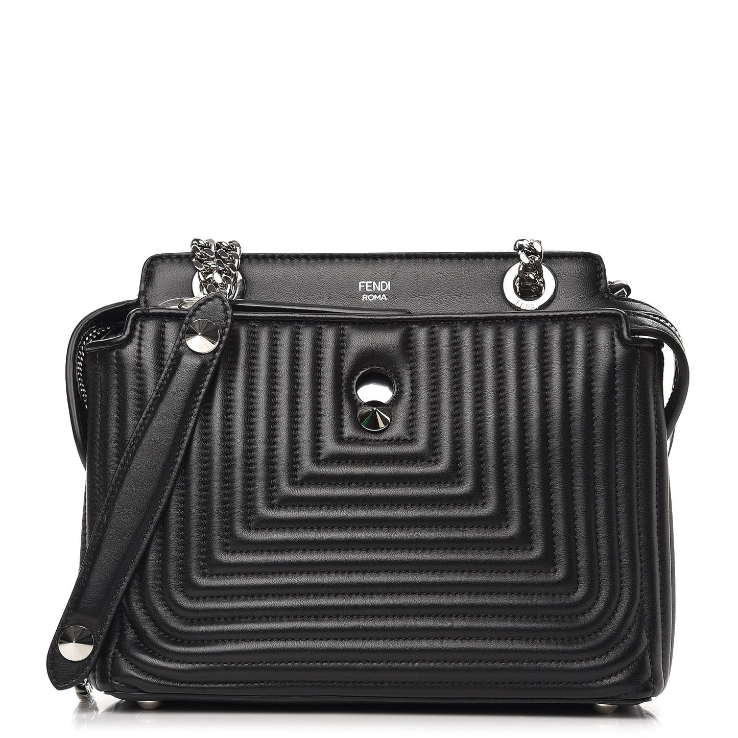 Shiny Nappa Trapuntata Small DotCom Click Chain Satchel Black