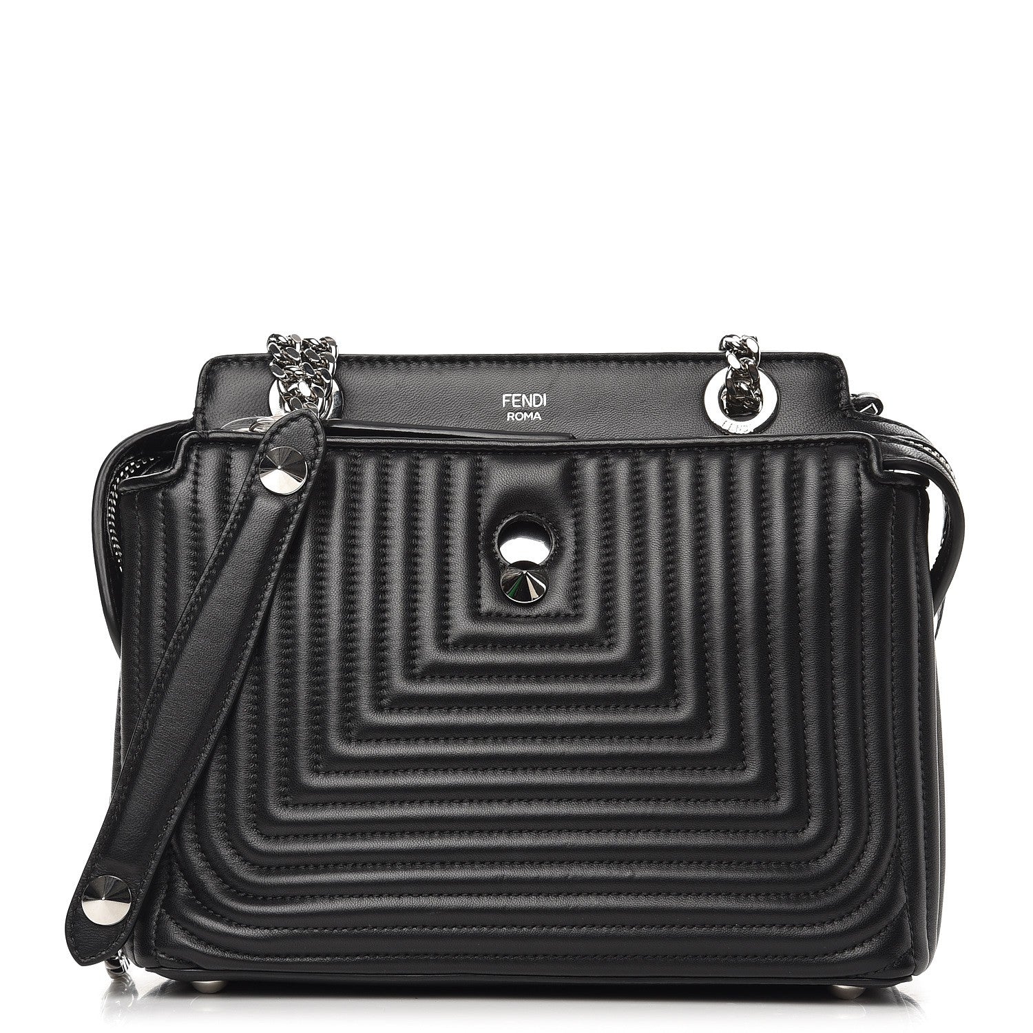 Fendi Shiny Nappa Trapuntata Small DotCom Click Chain Satchel Black 1 of 12