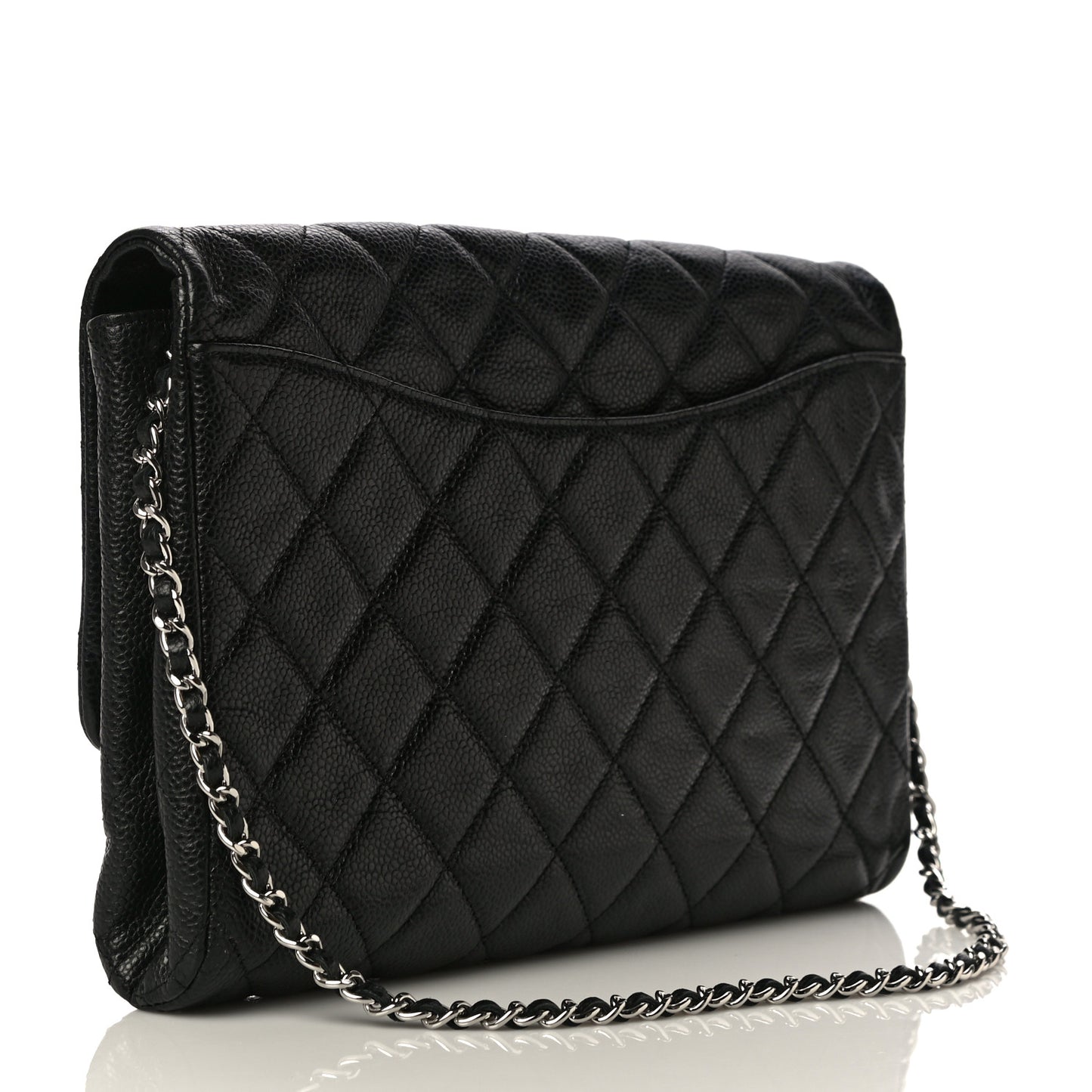 Caviar Quilted Clutch With Chain Flap Black