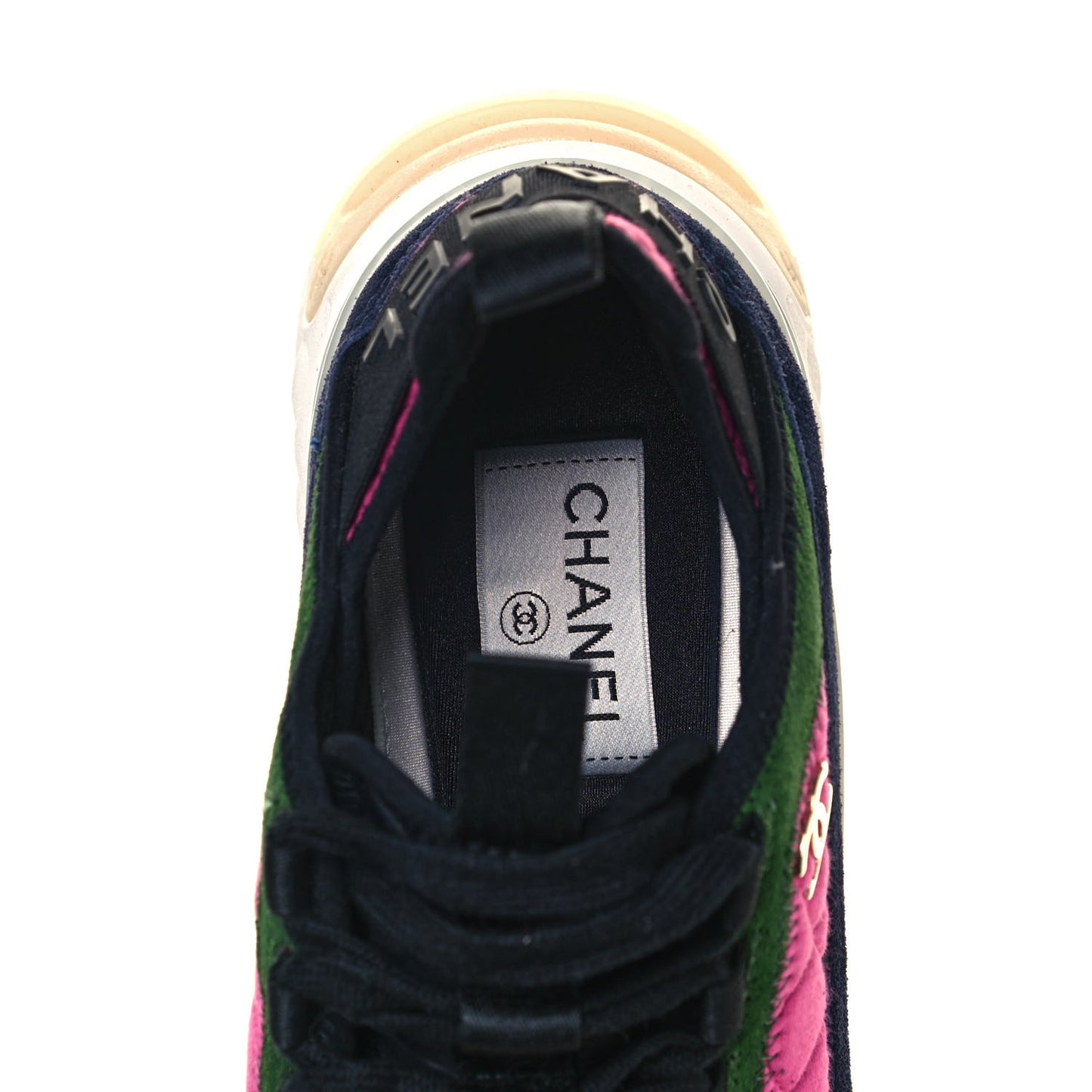 Velvet Calfskin Mixed Fibers CC Sneakers 36 Dark Pink Green