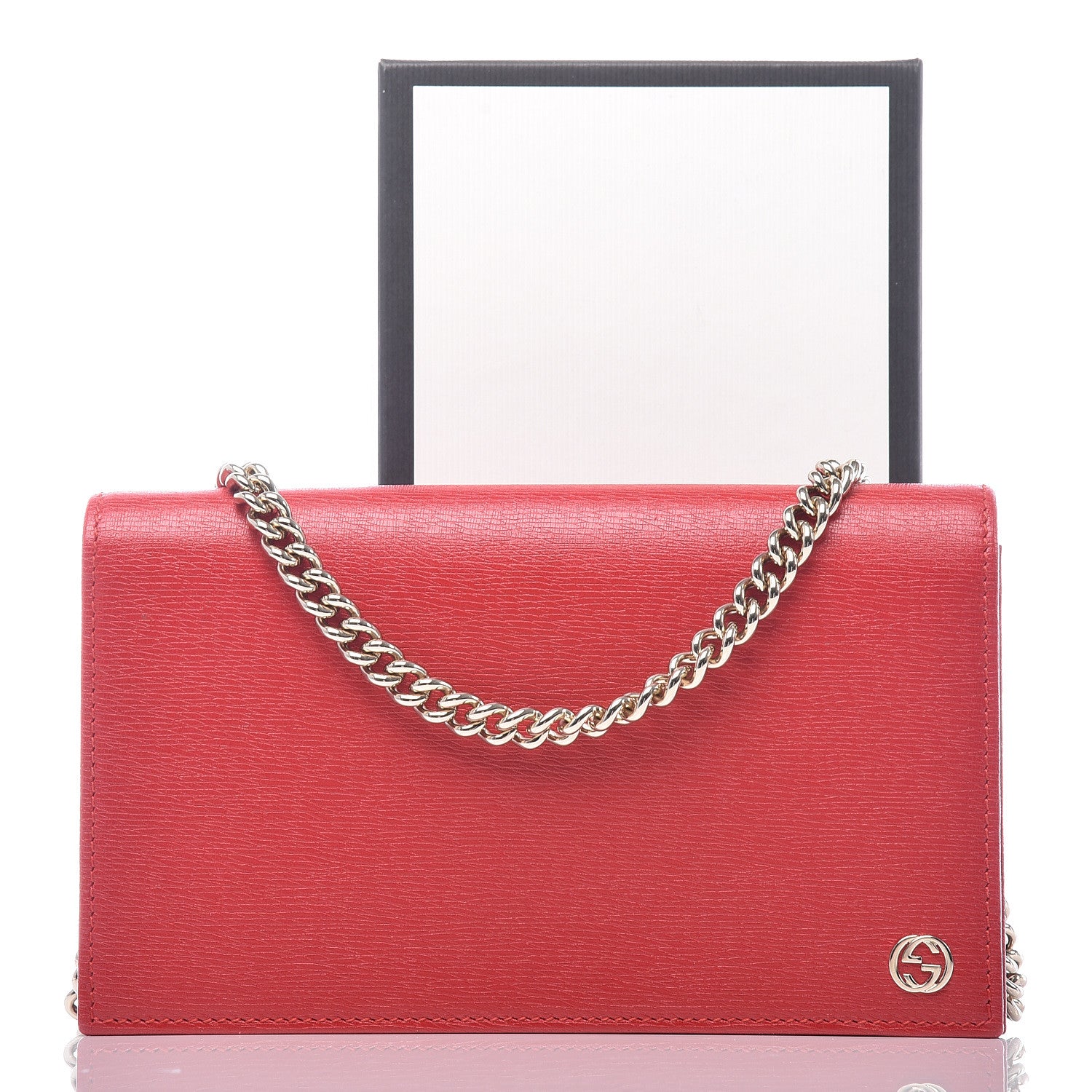 Gucci Textured Calfskin Medium Betty Chain Wallet Tabasco Red 9 of 9