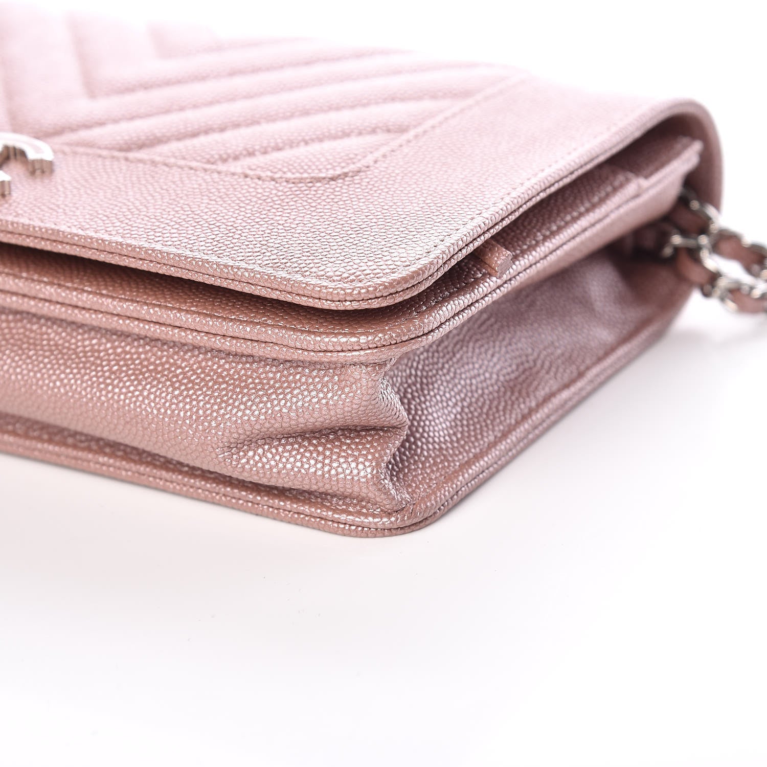 Chanel Metallic Caviar Chevron Quilted Vintage Mademoiselle Wallet On Chain WOC Pink 6 of 12