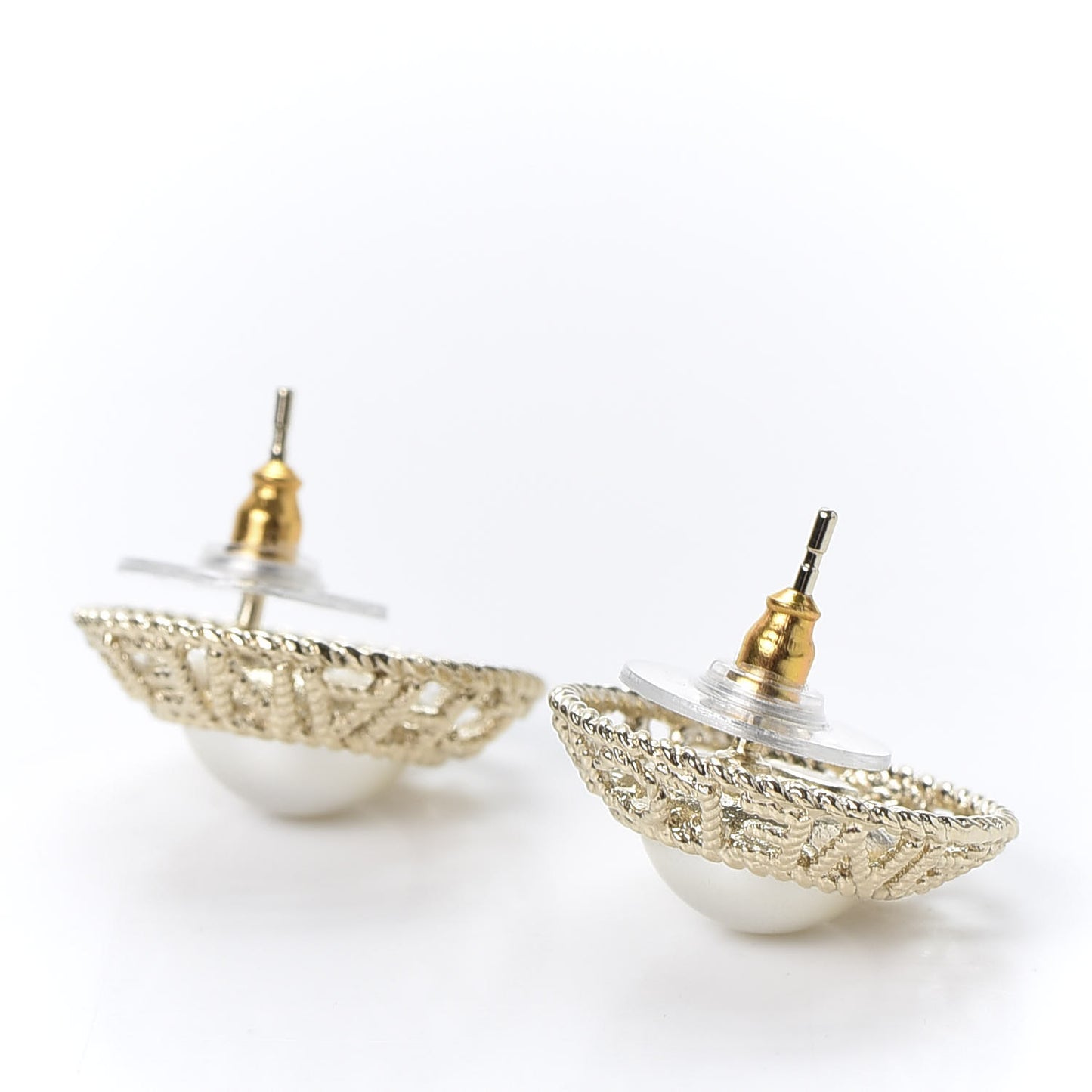 Pearl CC Round Earrings Gold