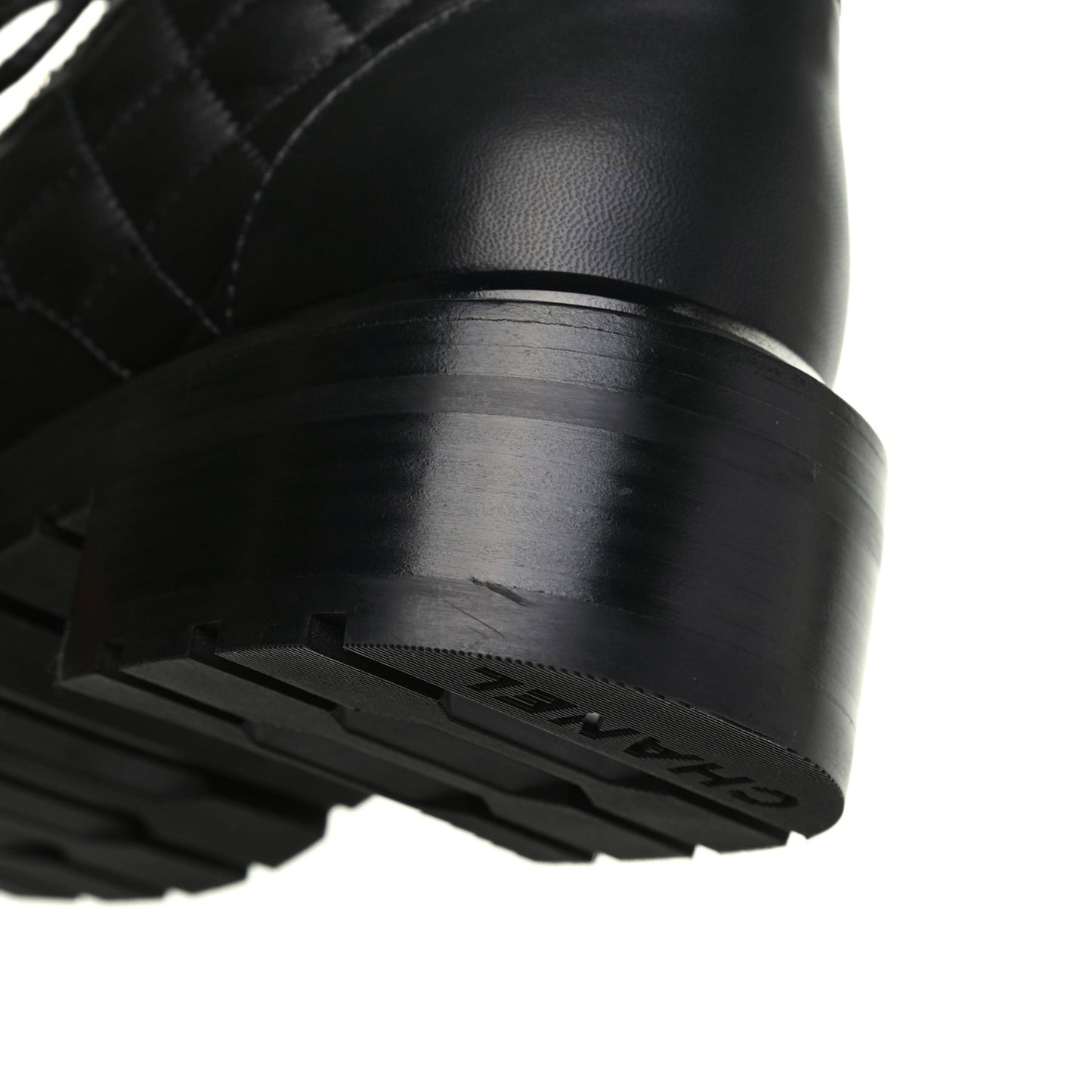 Shiny Lambskin Quilted Lace Up Combat Boots 36.5 Black