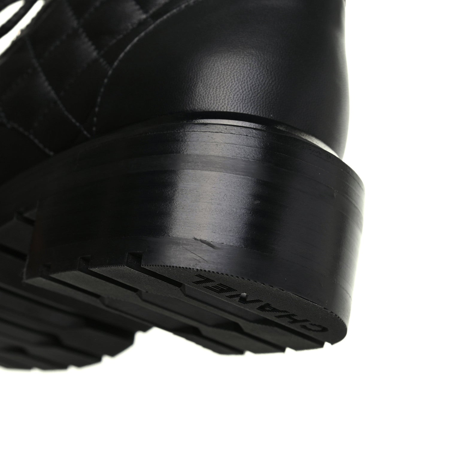 Chanel Shiny Lambskin Quilted Lace Up Combat Boots 36.5 Black 10 of 13
