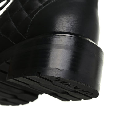 Chanel Shiny Lambskin Quilted Lace Up Combat Boots 36.5 Black 10 of 13