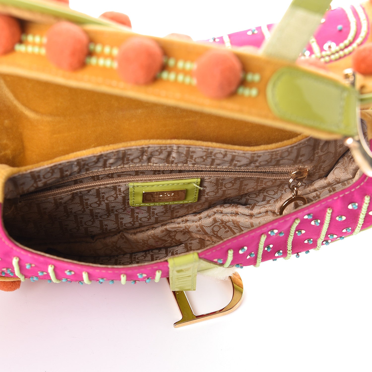 Christian Dior Velvet Nylon Pom Pom Saddle Bag Multicolor 5 of 10