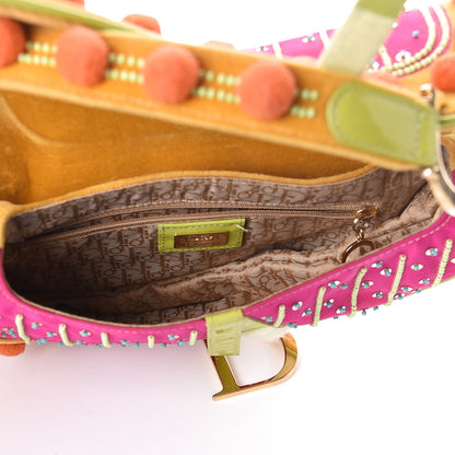Christian Dior Velvet Nylon Pom Pom Saddle Bag Multicolor 5 of 10