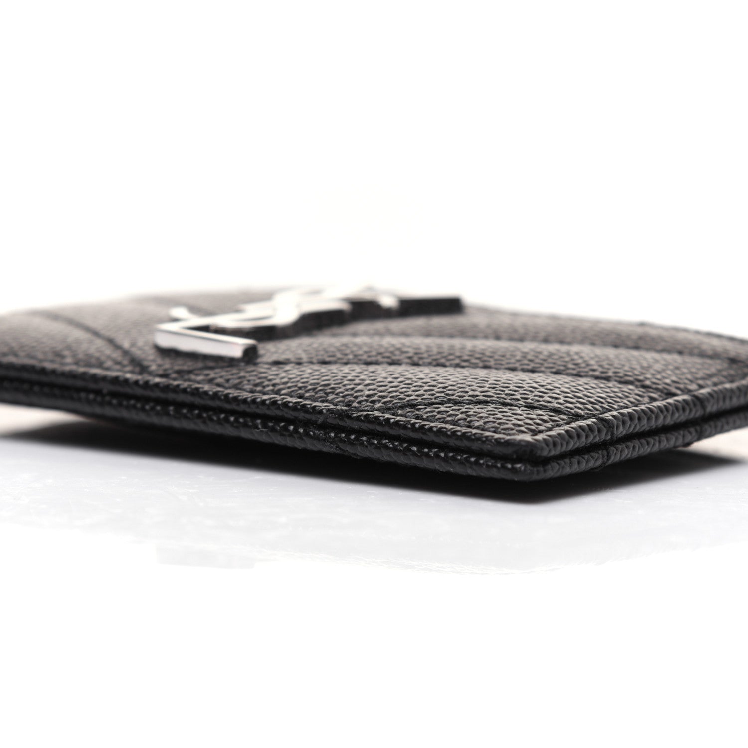 Saint Laurent Grain De Poudre Matelasse Chevron Monogram Credit Card Case Black 7 of 12