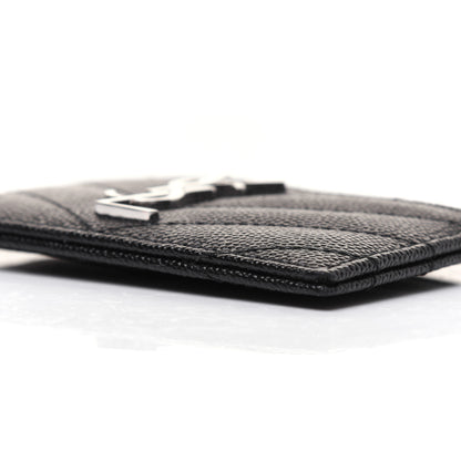 Saint Laurent Grain De Poudre Matelasse Chevron Monogram Credit Card Case Black 7 of 12
