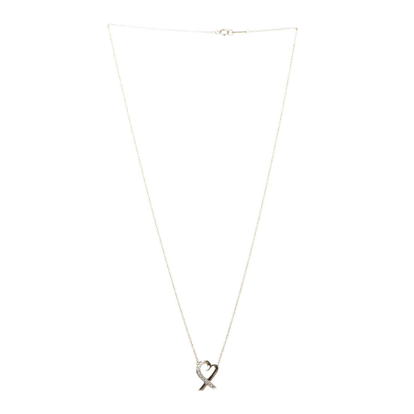 18K Yellow Gold Diamond Small Paloma Picasso Loving Heart Pendant Necklace
