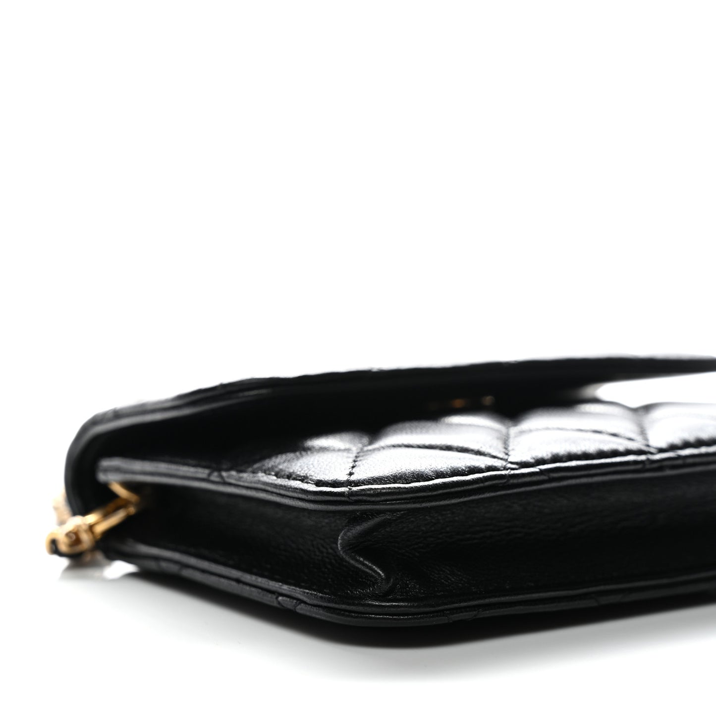 Lambskin Quilted Pearl Crush Flap With Chain Black