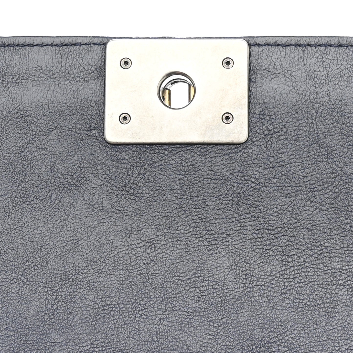 Calfskin Double Stitch Medium Boy Flap Navy Blue