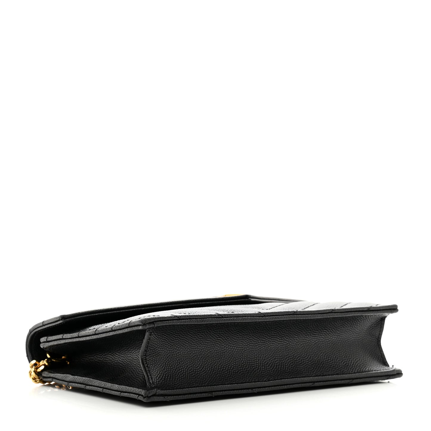 Grain De Poudre Matelasse Chevron Monogram Envelope Chain Wallet Black