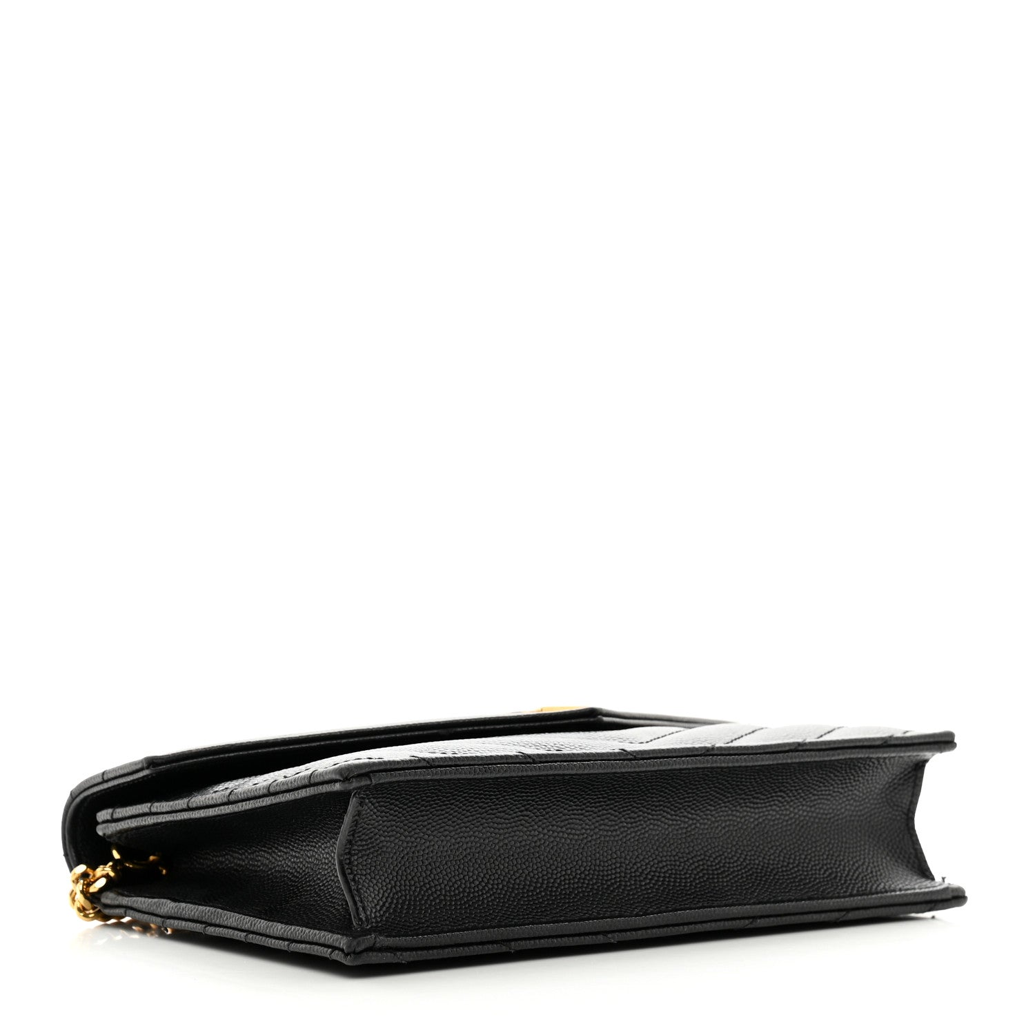 Saint Laurent Grain De Poudre Matelasse Chevron Monogram Envelope Chain Wallet Black 4 of 12