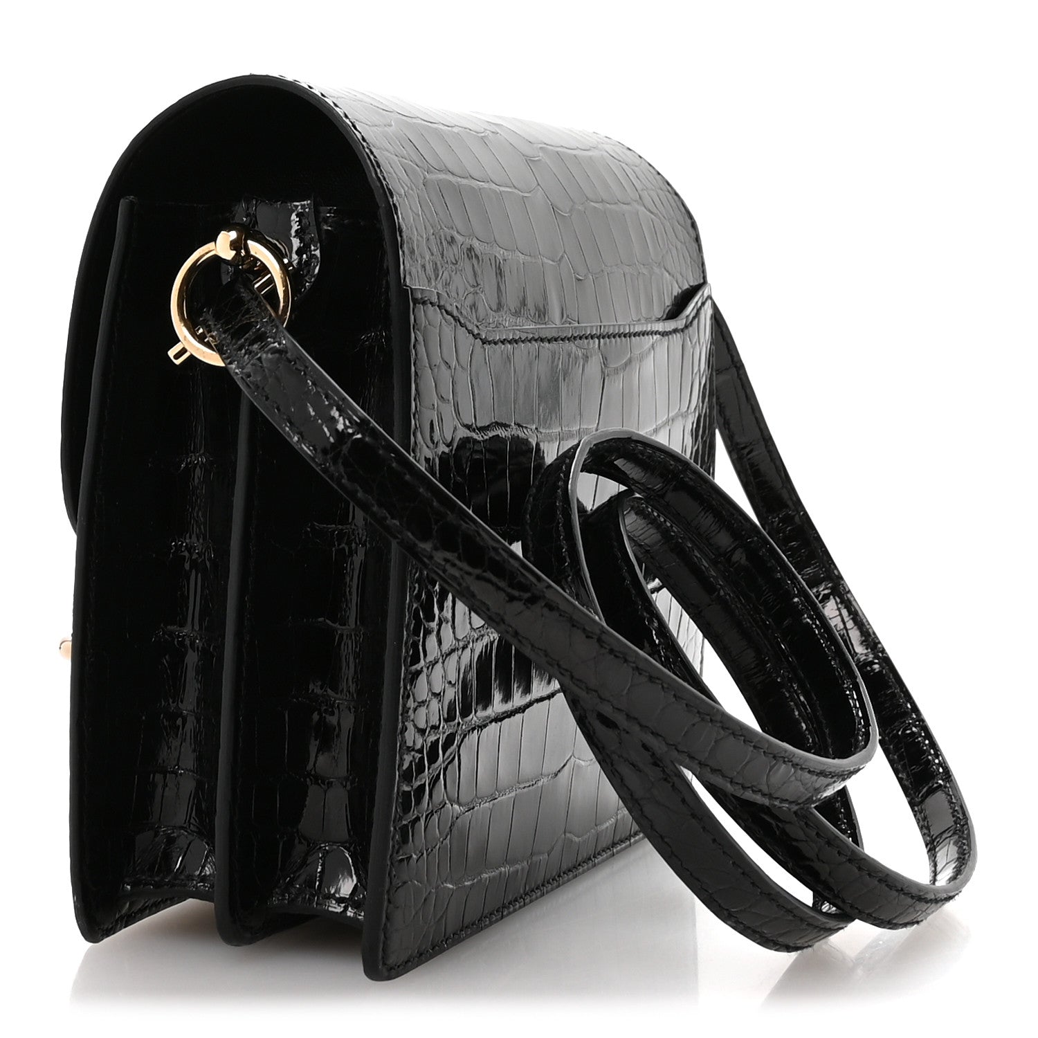 Hermes Shiny Alligator Mini Sac Roulis Black 3 of 10