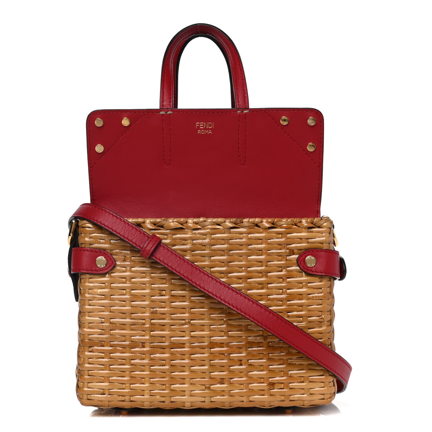 Fendi Wicker Calfskin FF 1974 Embossed Small Flip Tote Maya Black Fragola 4 of 13