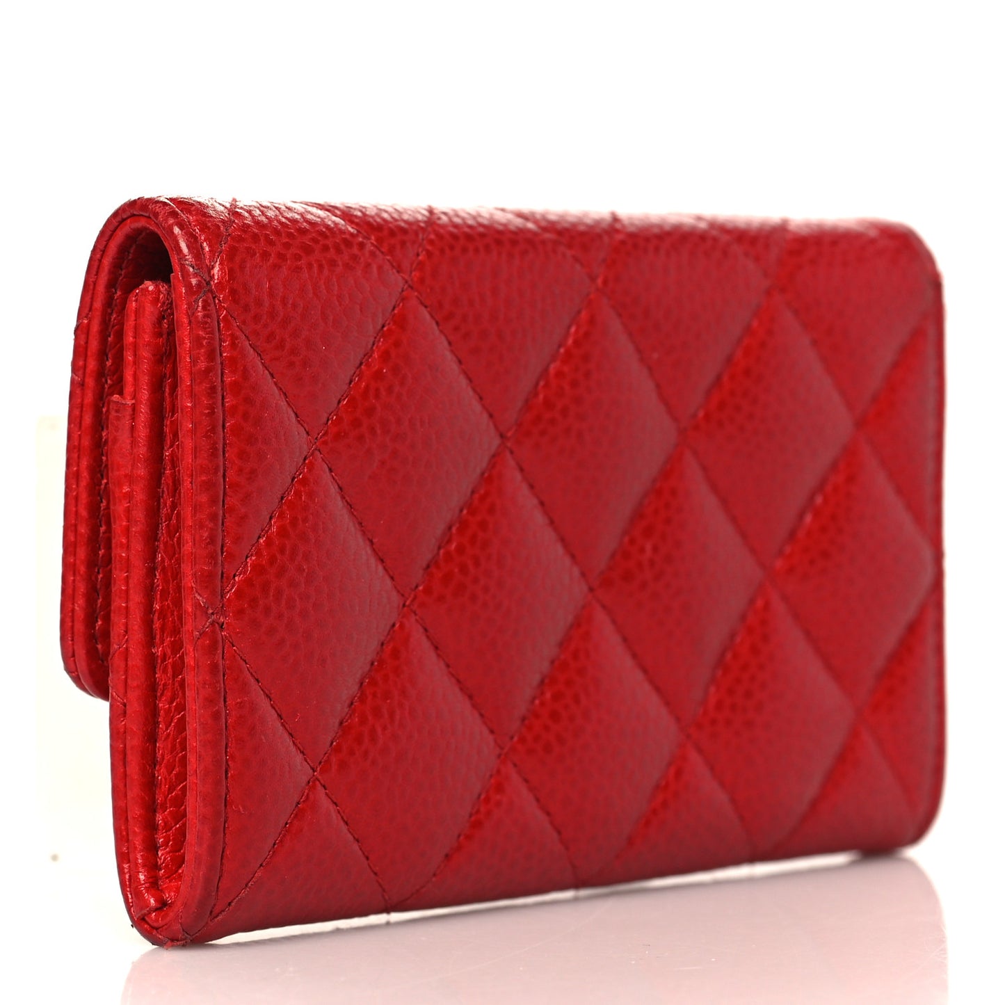 Caviar Quilted Flap Card Holder Red