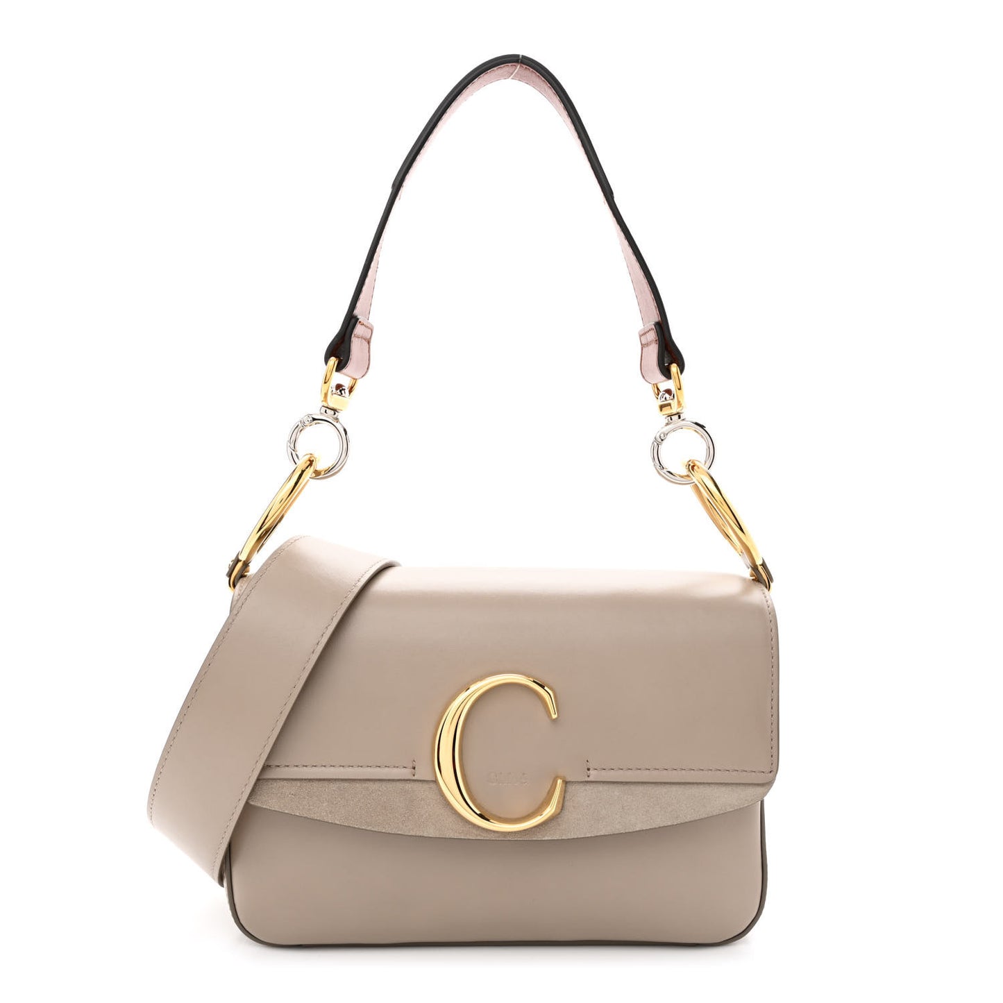 Shiny Calfskin Suede Small C Double Carry Bag Motty Grey
