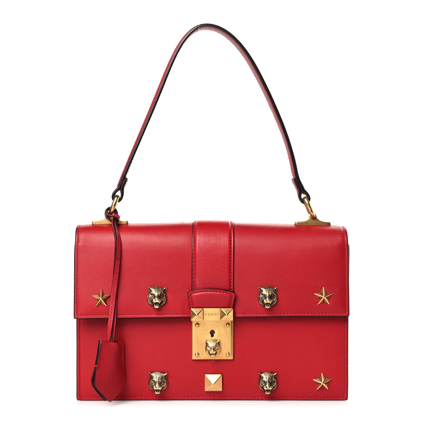 Calfskin Medium Cat Lock Top Handle Bag Red