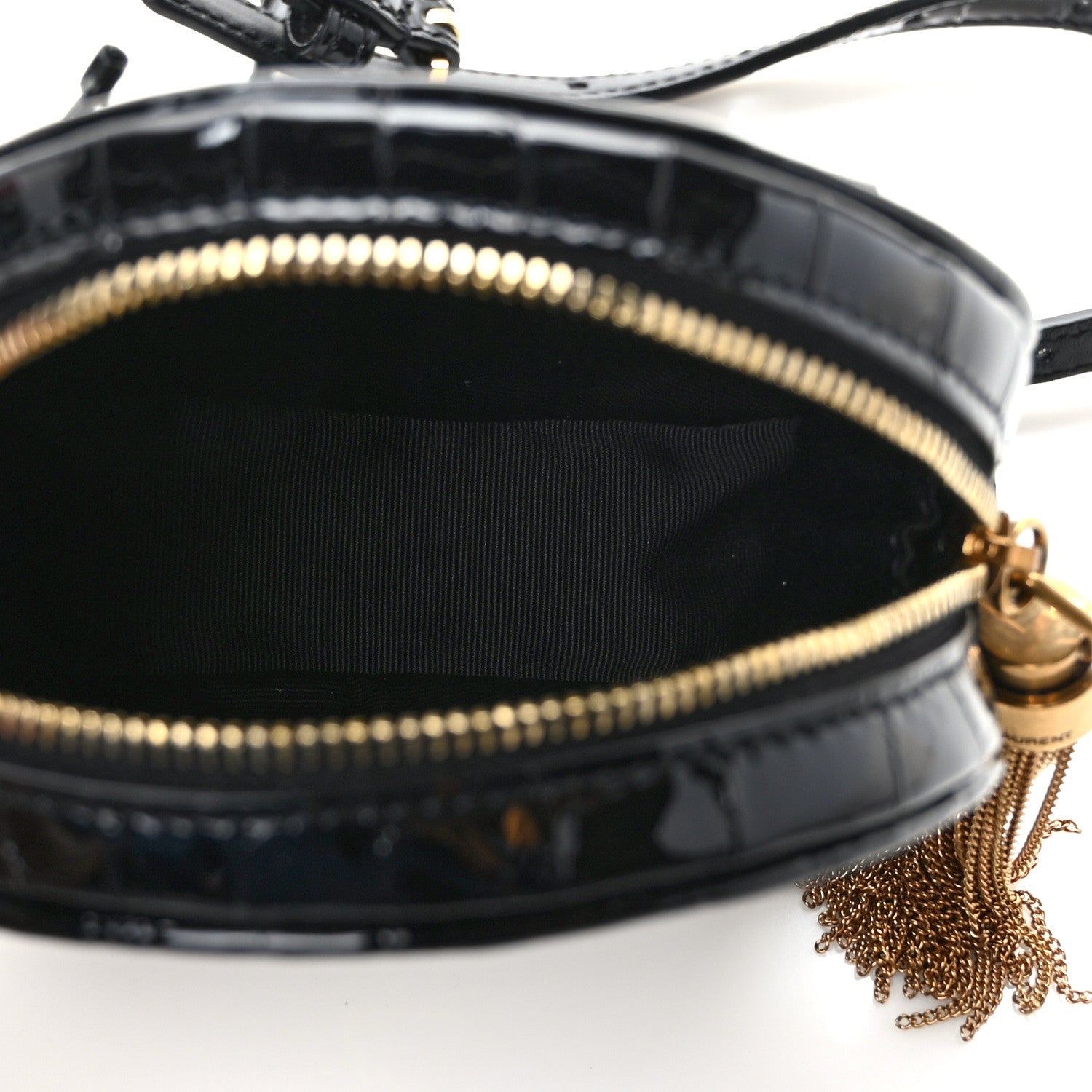 Saint Laurent Patent Crocodile Embossed Round Belt Bag Black 5 of 8