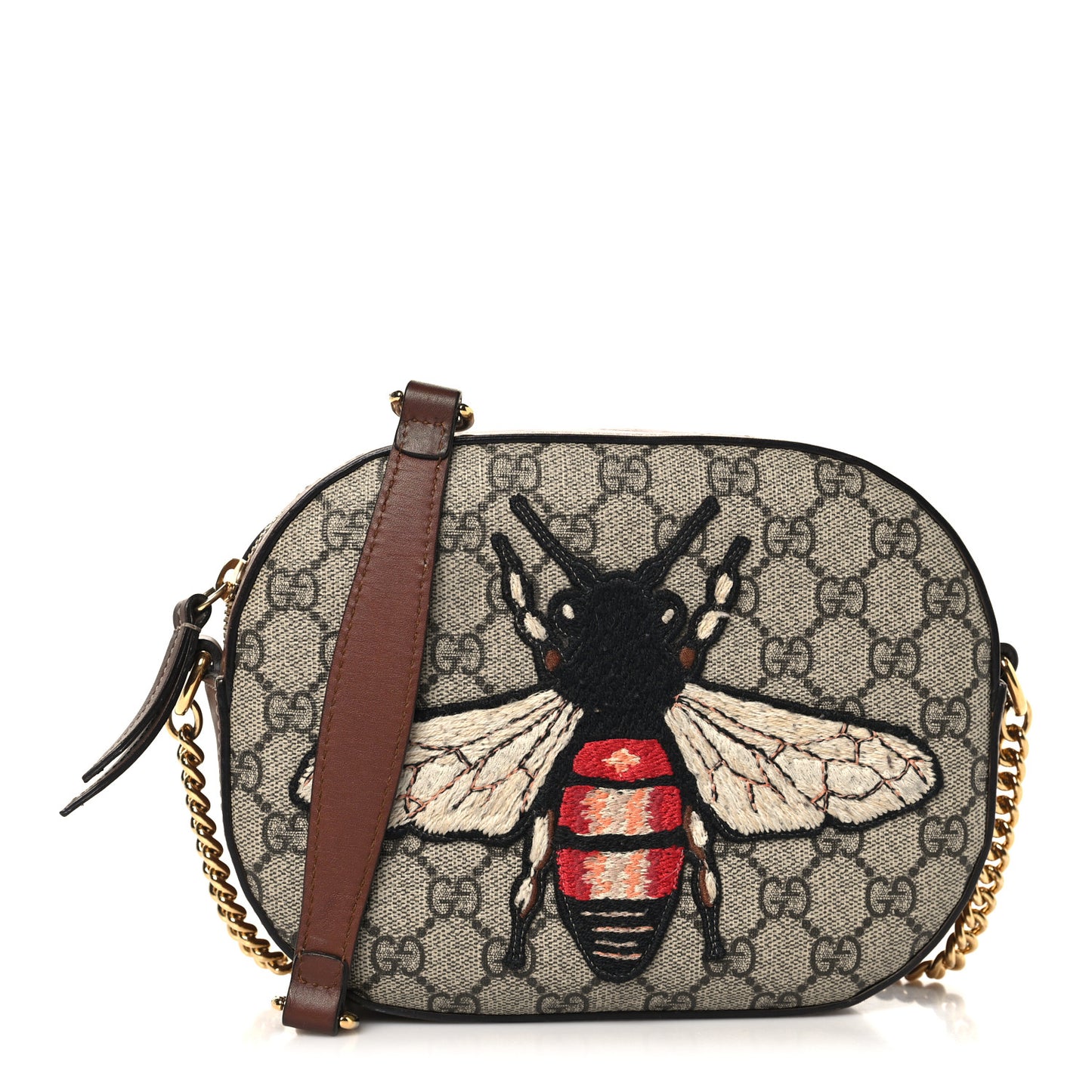 GG Supreme Monogram Bee Embroidered Mini Chain Shoulder Bag Beige Tuscany