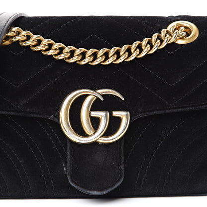 Gucci Velvet Matelasse Mini GG Marmont Shoulder Bag Black 7 of 22