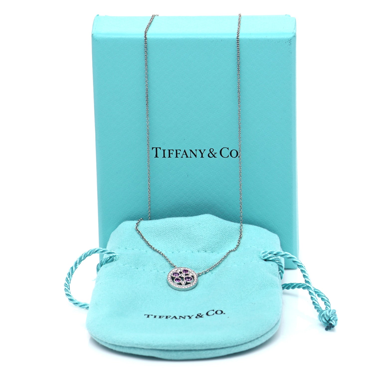 Tiffany Platinum Diamond Pink Sapphire Cobblestone Pendant Necklace 5 of 5