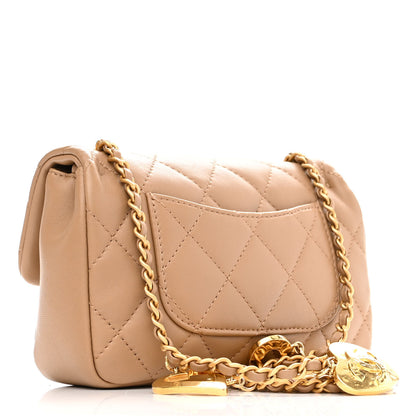 Chanel Lambskin Quilted Mini Heart Charms Flap Beige 3 of 11