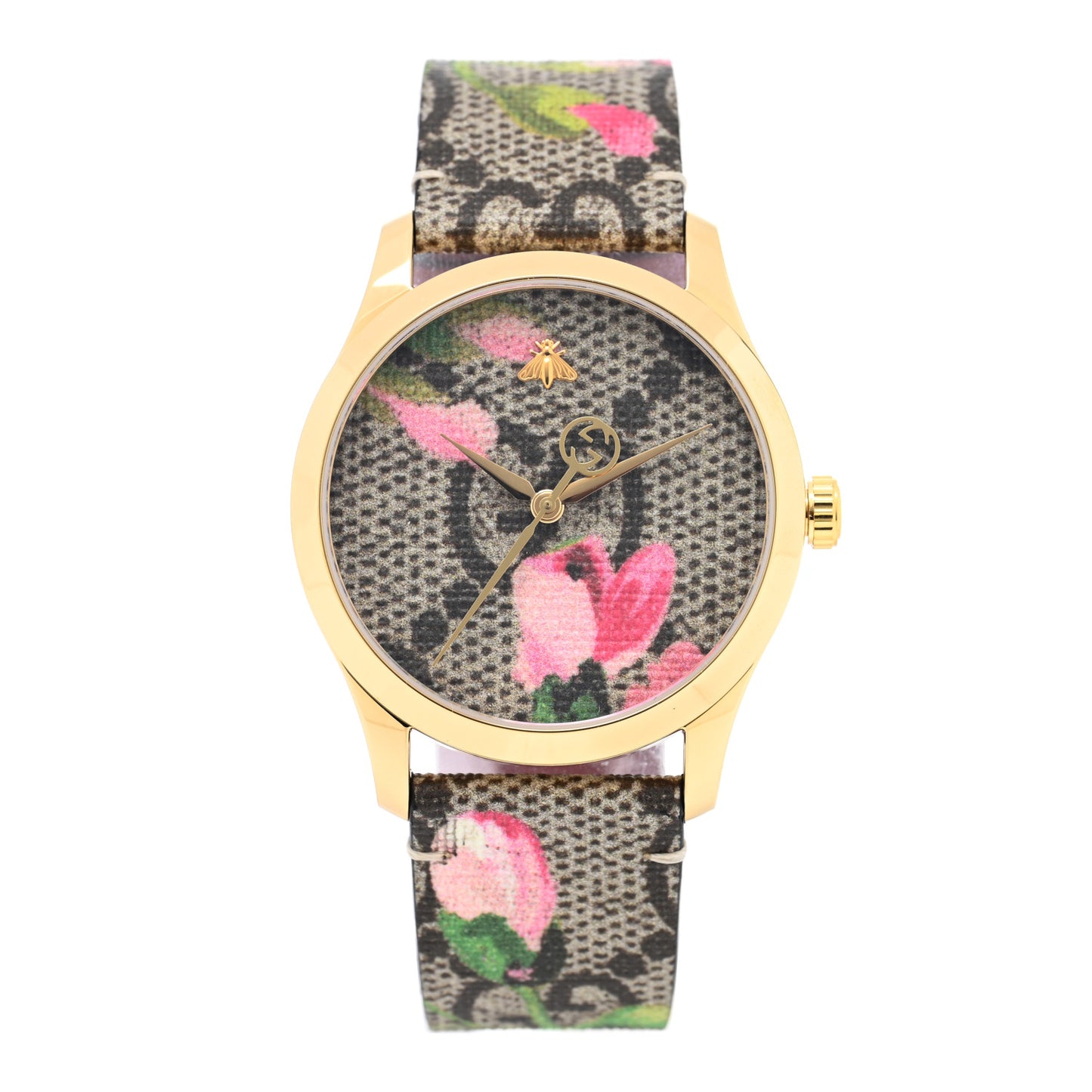 Stainless Steel Canvas 38mm G-Timeless Supreme GG Blooms Quartz Watch Brown