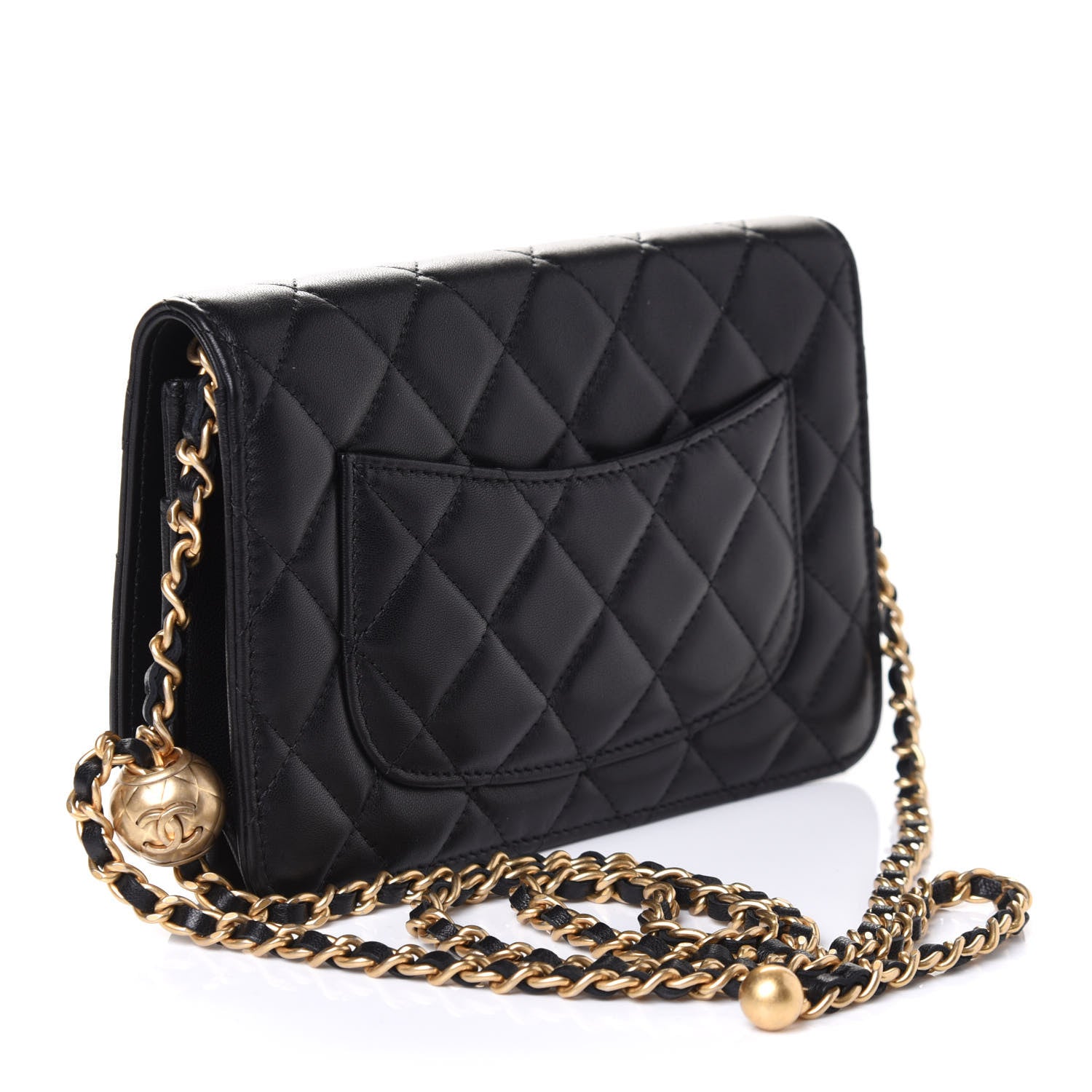 Chanel Lambskin Quilted CC Pearl Crush Wallet on Chain WOC Black 2 of 5