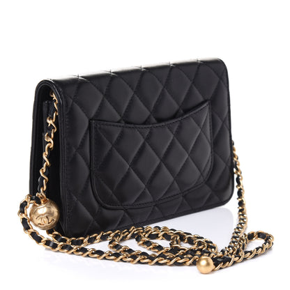 Chanel Lambskin Quilted CC Pearl Crush Wallet on Chain WOC Black 2 of 5