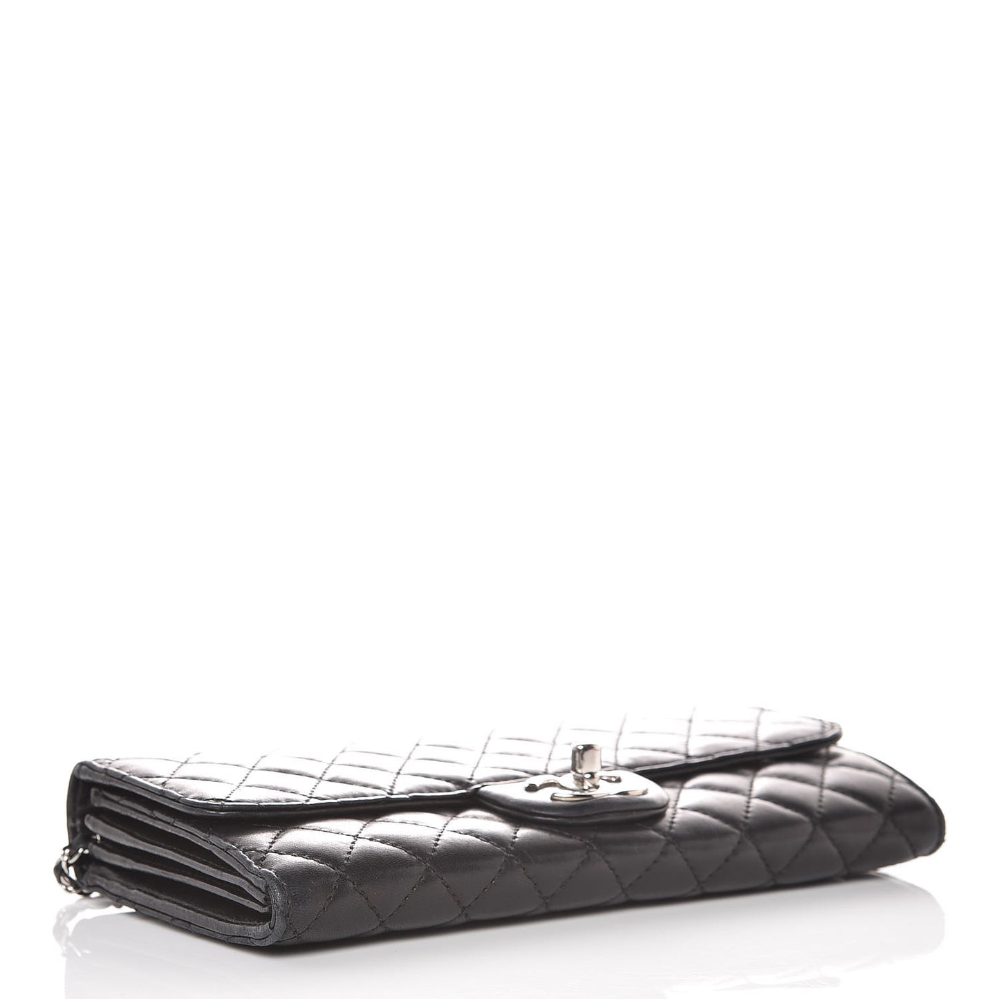 Lambskin Quilted East West Flap Clutch Black