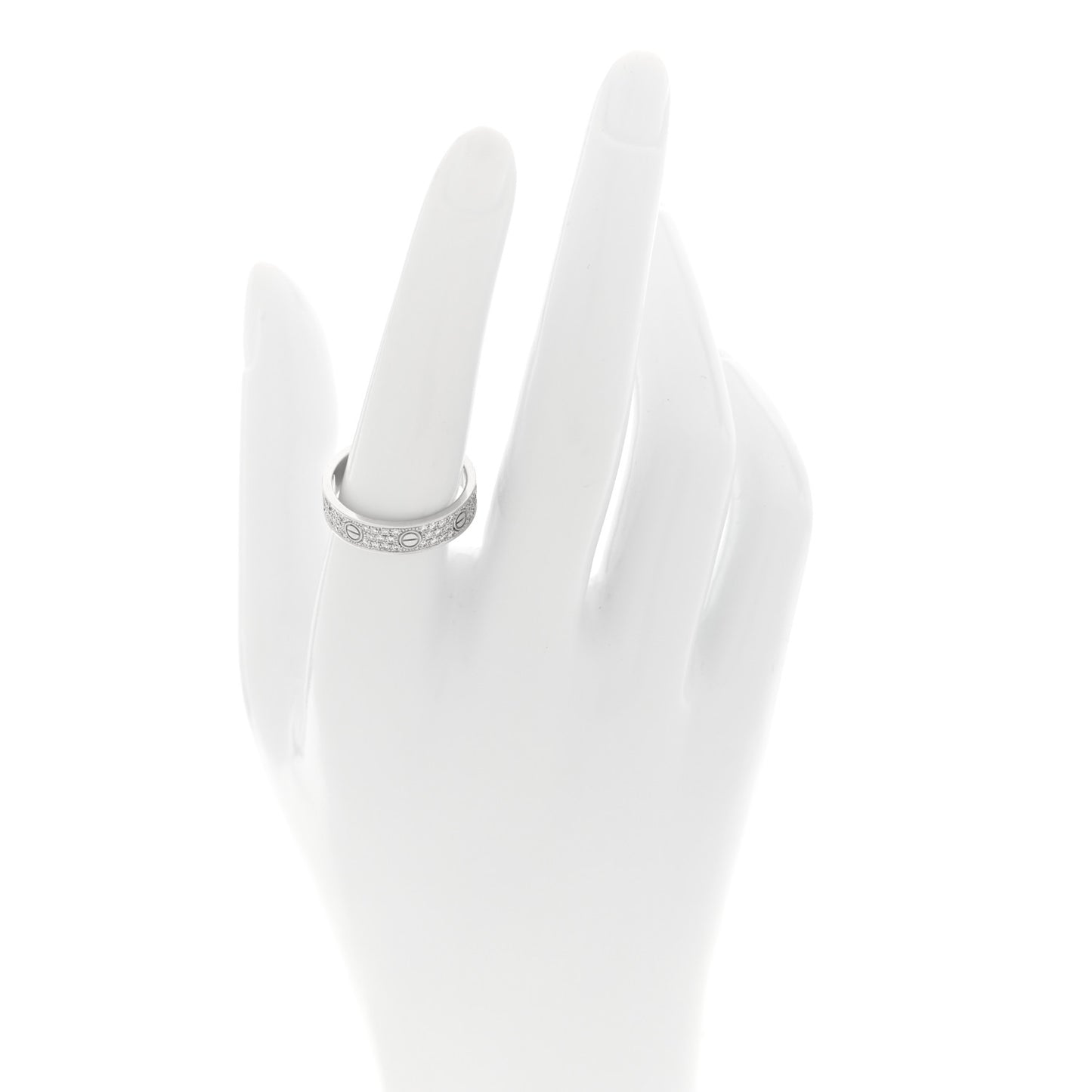 18K White Gold Diamond LOVE Wedding Paved Band Ring 56 7.5