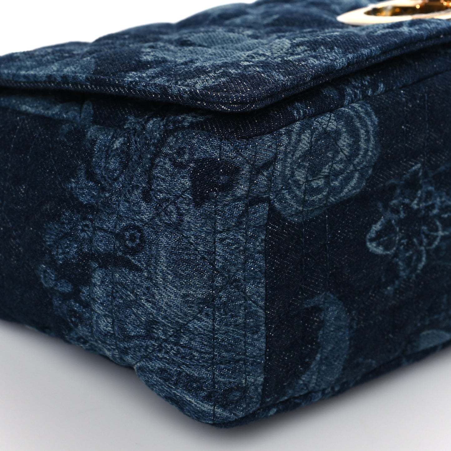 Denim Floral Cannage Small Caro Bag Blue