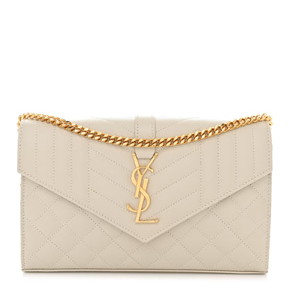 Saint Laurent Grain De Poudre Mixed Matelasse Triquilt Monogram Chain Wallet Crema Soft 1 of 9