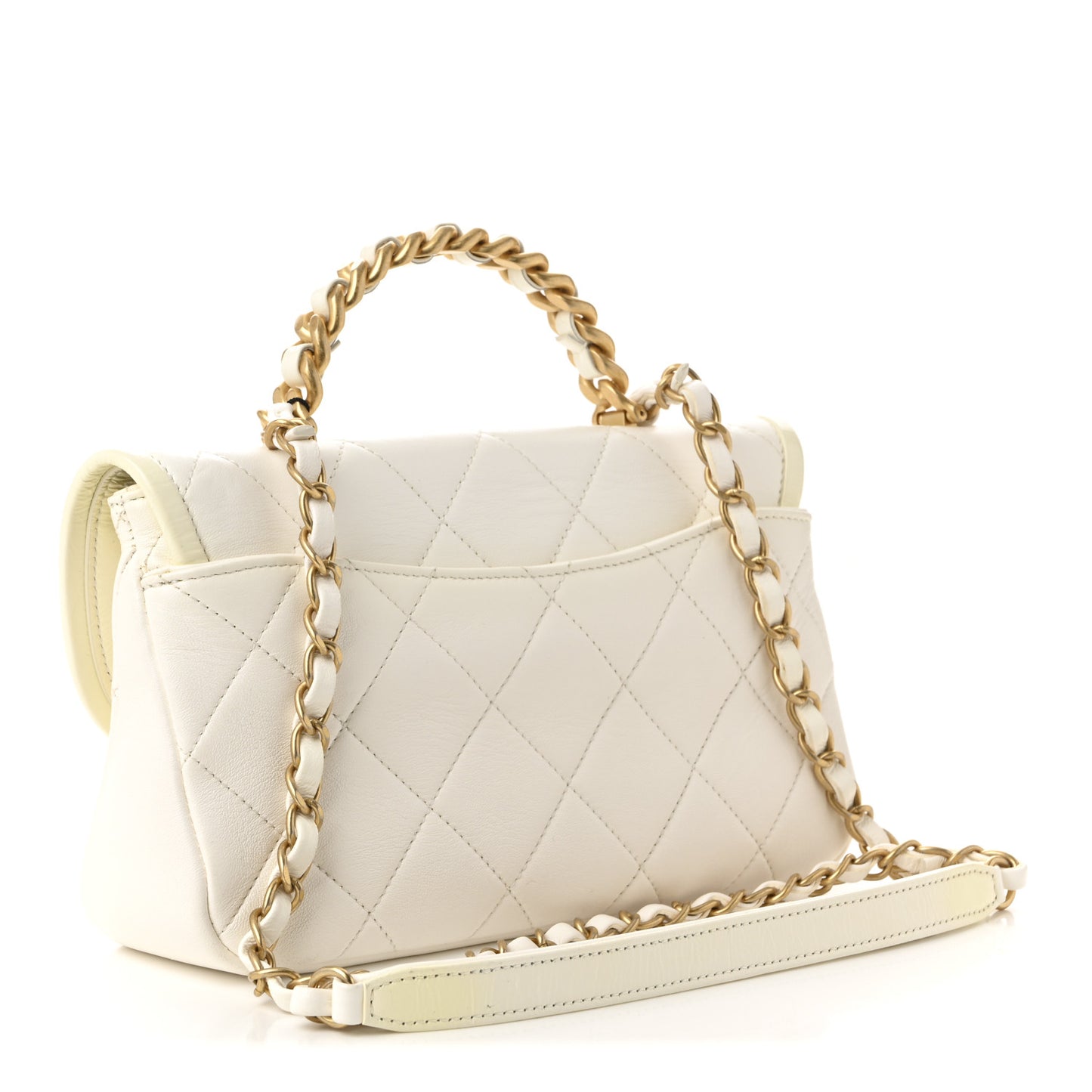 Lambskin Patent Quilted Small La Parisienne Top Handle Flap White