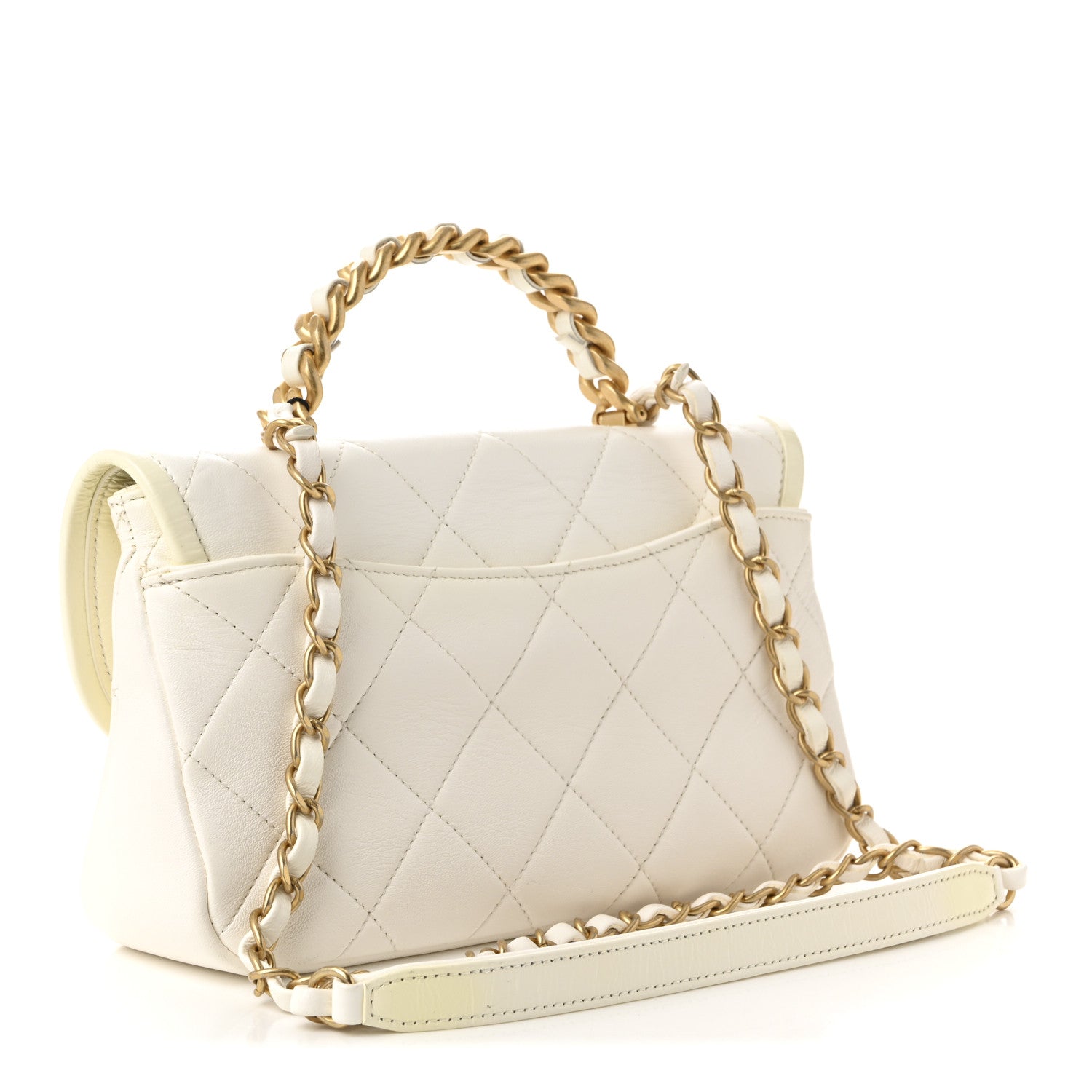 Chanel Lambskin Patent Quilted Small La Parisienne Top Handle Flap White 3 of 12